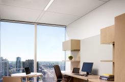 NEW MILLENNIA private office in anigre with an adjustable-height worksurfaces. 36